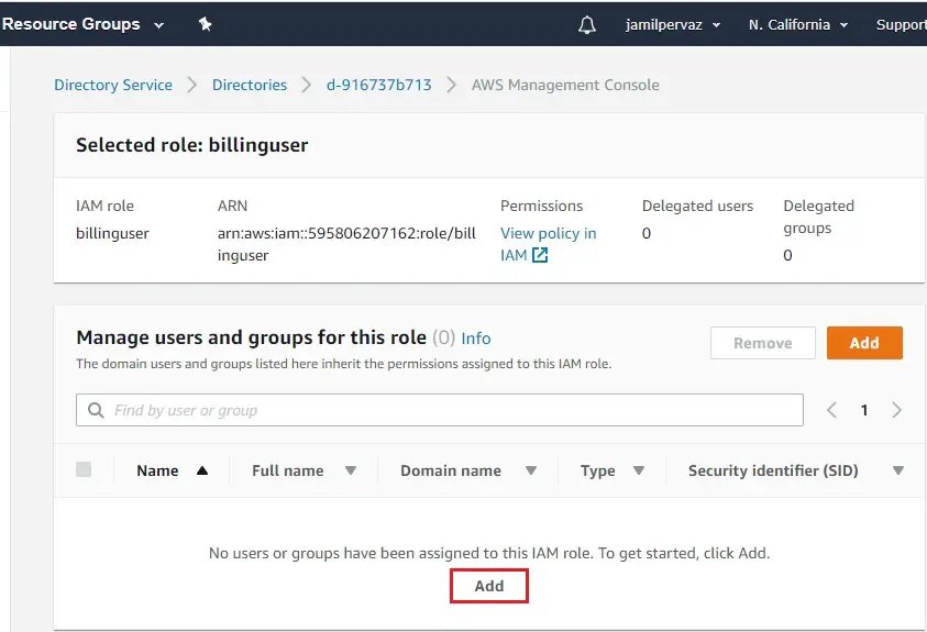 aws manage users and group for this role