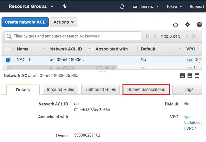 create network acl details aws