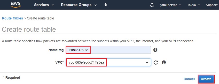 create route table name