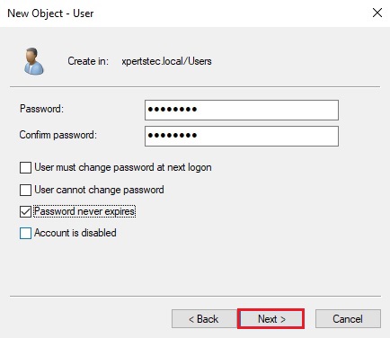 new object user password