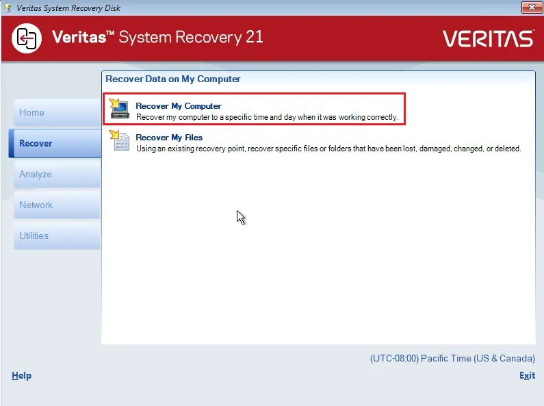 veritas system recovery disk recover