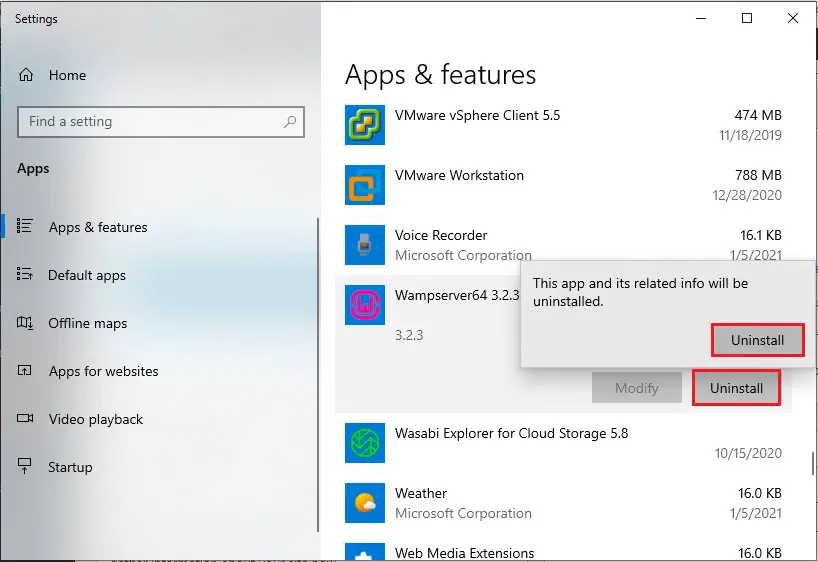 windows app & features