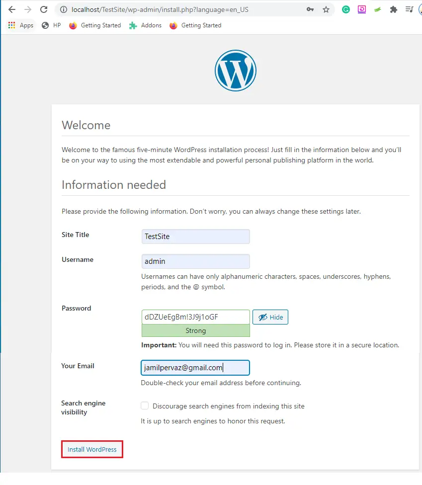 Wampserver install wordpress