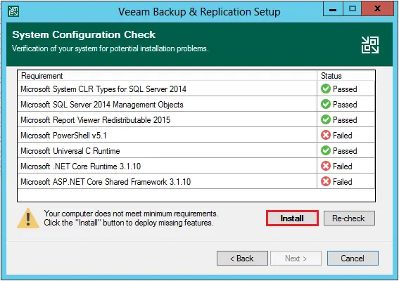 review the veeam configuration check