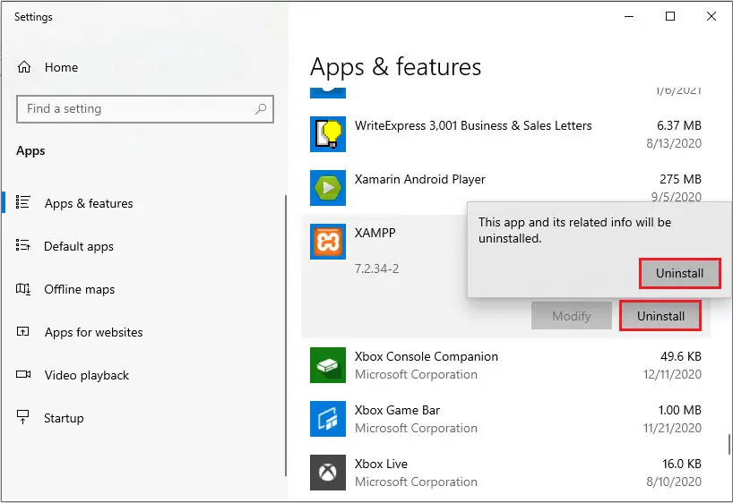 windows app & features
