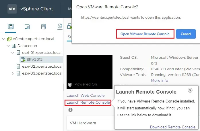 vsphere client launch remote console