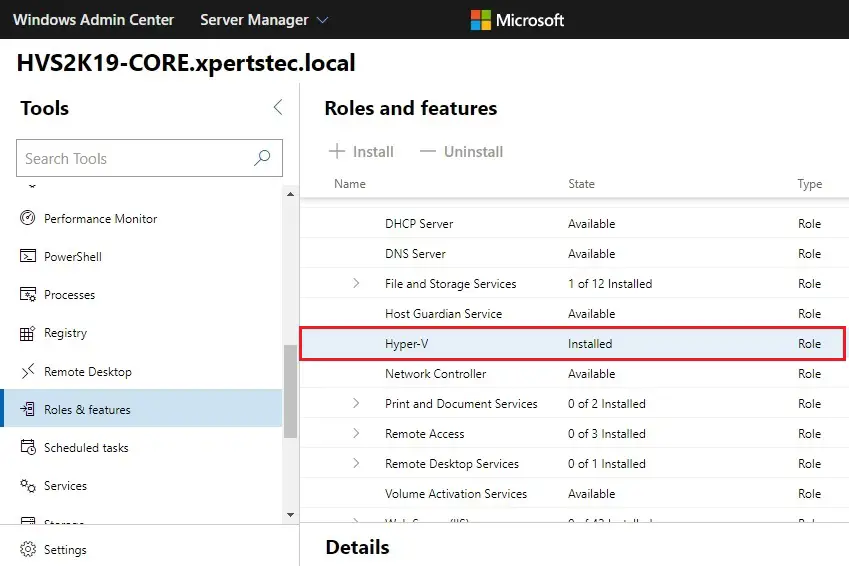 admin center roles and features