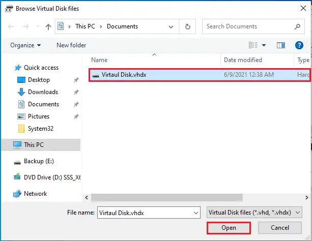 browse virtual disk files