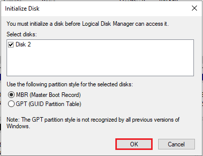 Initialize disk mbr