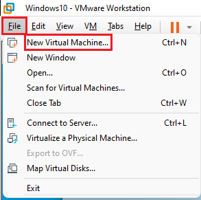 vmware workstation file menu