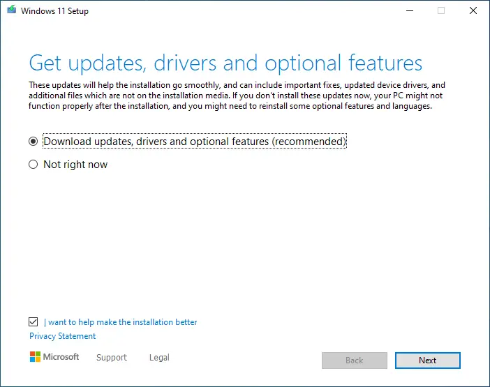 windows 11 setup get updates drives