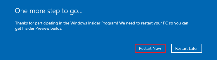 windows insider program restart now