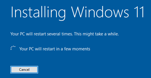 Installing Windows 11 restart