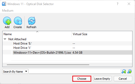 virtualbox optical disk selector