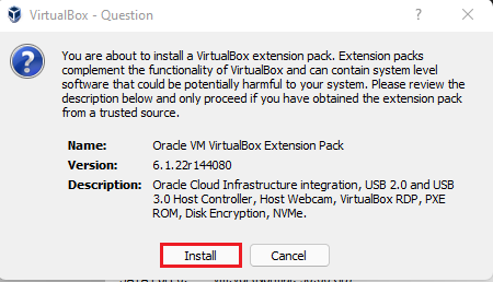 Install Virtubox extension pack