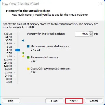 memory for the virtual machine